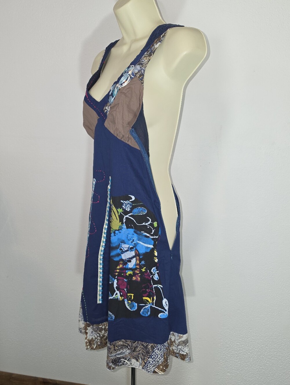 Toi Et Moi Dress Floral Embroidered Sleeveless Boho Patchwork Blue Size S - Picture 8 of 13
